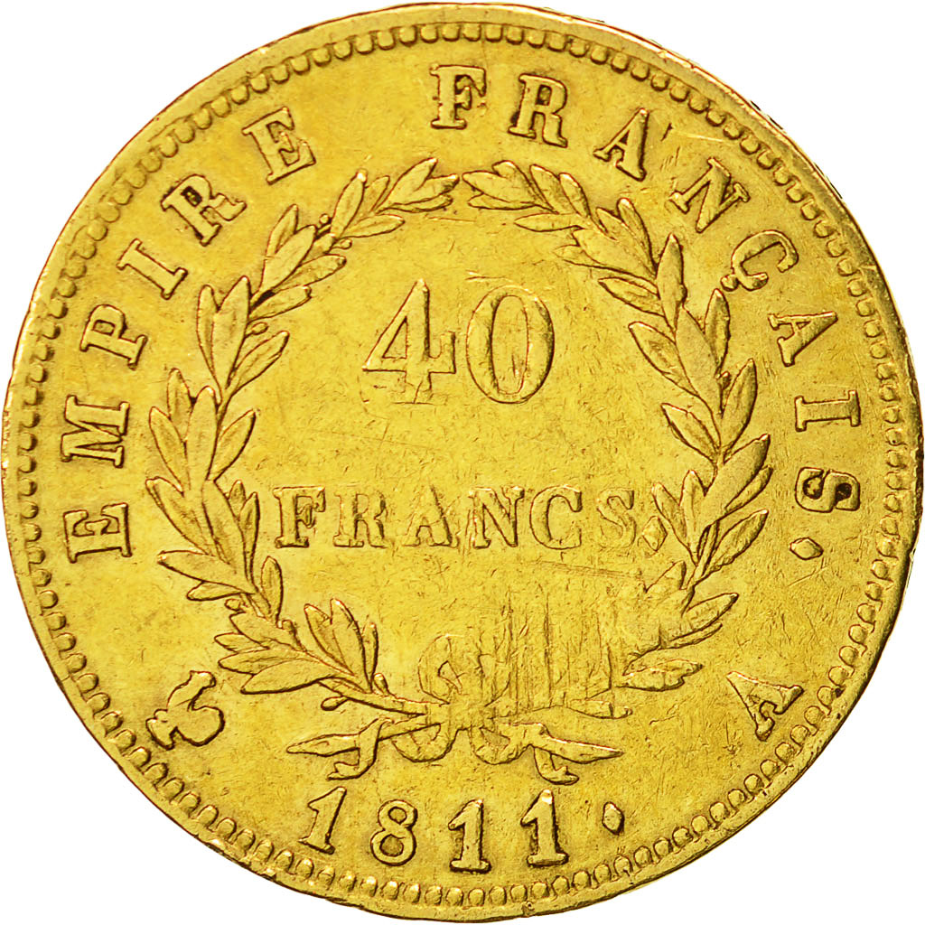 Coin, France, Napoléon I, 40 Francs, 1811, Paris, VF(30-35), Gold, KM:696.1