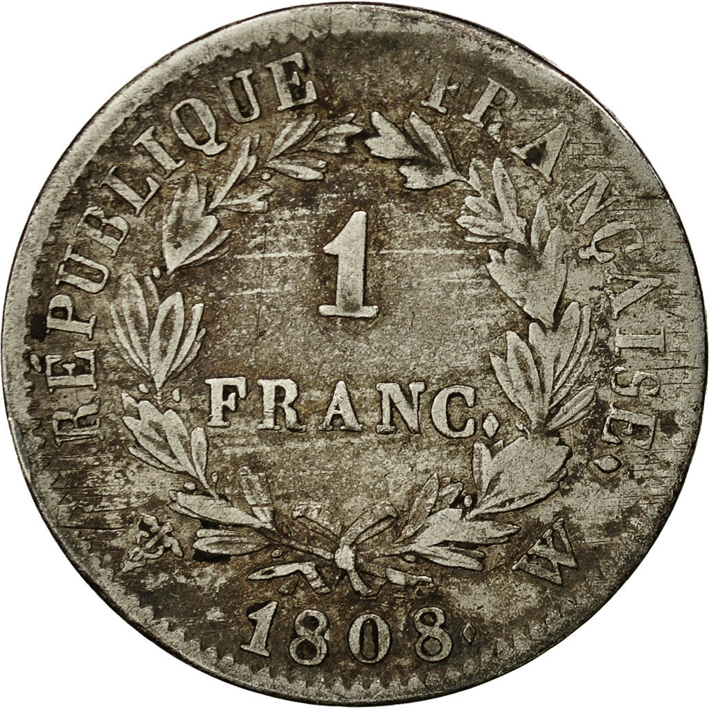 Moneda, Francia, Napoléon I, Franc, 1808, Lille, BC+, Plata, KM:682.14