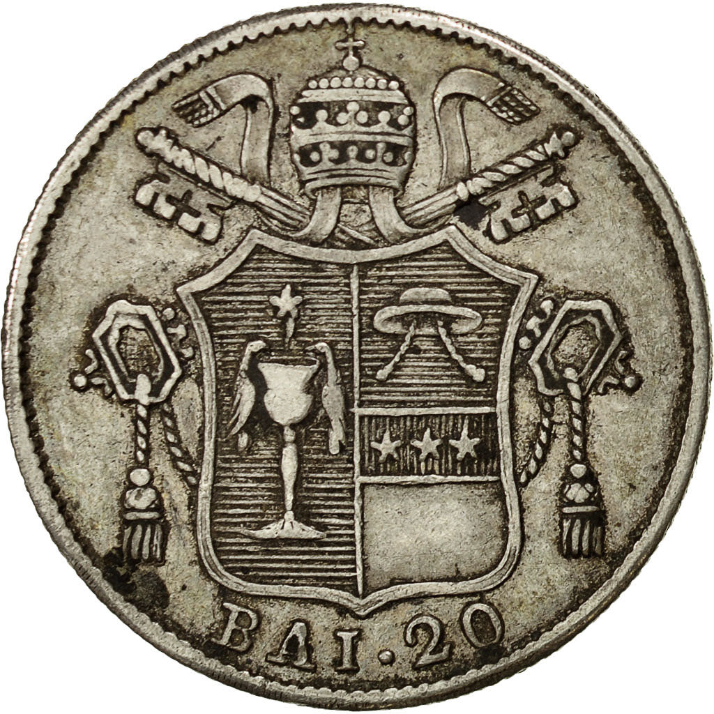 Coin, ITALIAN STATES, PAPAL STATES, Gregory XVI, 20 Baiocchi, 1834, Roma