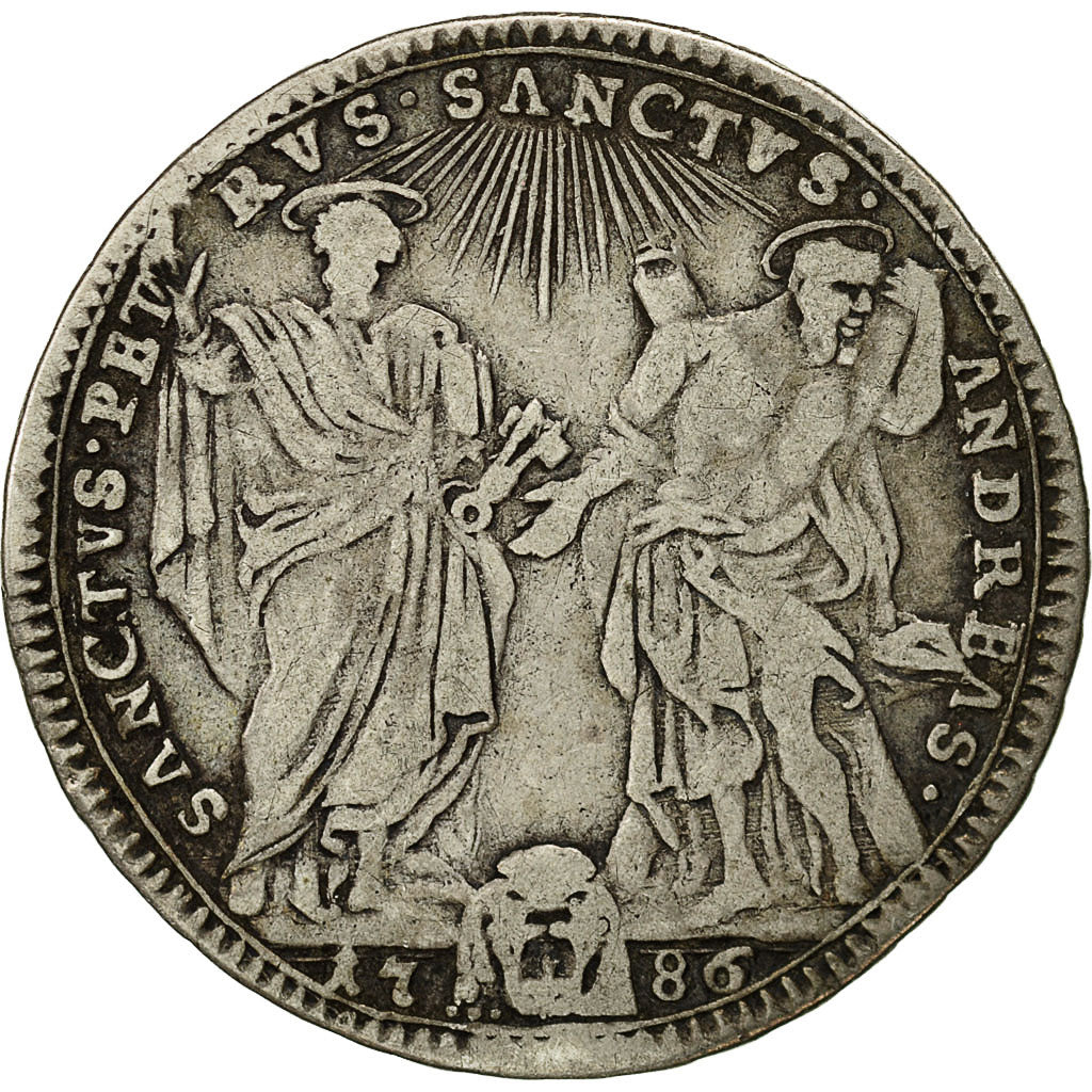 Coin, ITALIAN STATES, PAPAL STATES, Pius VI, Testone, 30 Baiocchi, 1786