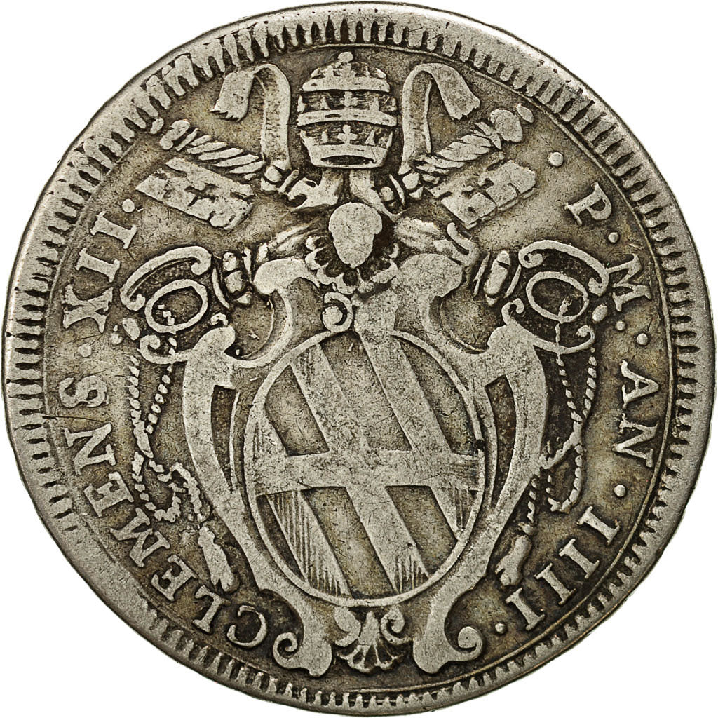 Coin, ITALIAN STATES, PAPAL STATES, Clement XII, Testone, 30 Baiocchi, 1734