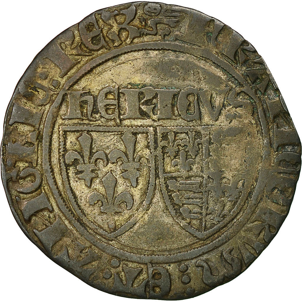 France, Henri VI de Lancastre, Blanc aux Écus, Rouen, EF(40-45), Billon