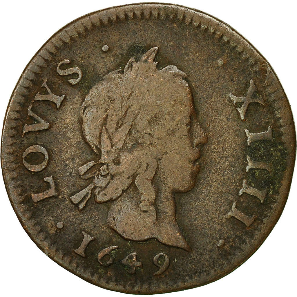 France, Louis XIV, Essai du 3 Deniers, 3 Deniers, Liard, 1649, Paris, VF(20-25)