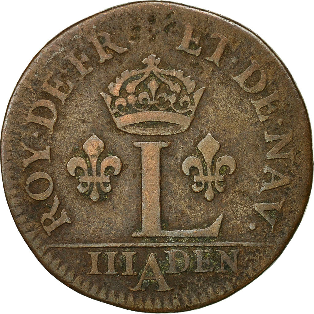 France, Louis XIV, Essai du 3 Deniers, 3 Deniers, Liard, 1649, Paris, VF(20-25)