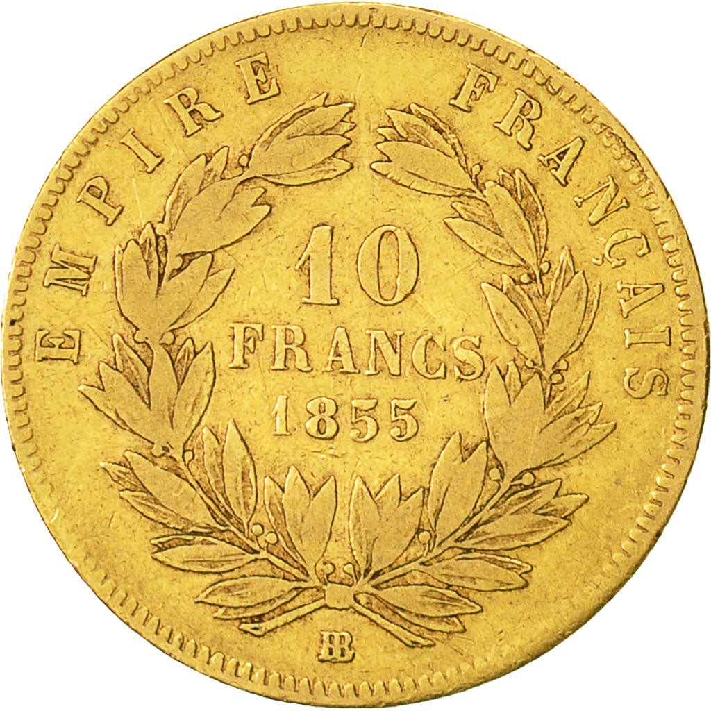 Moneta, Francia, Napoleon III, Napoléon III, 10 Francs, 1855, Strasbourg, MB