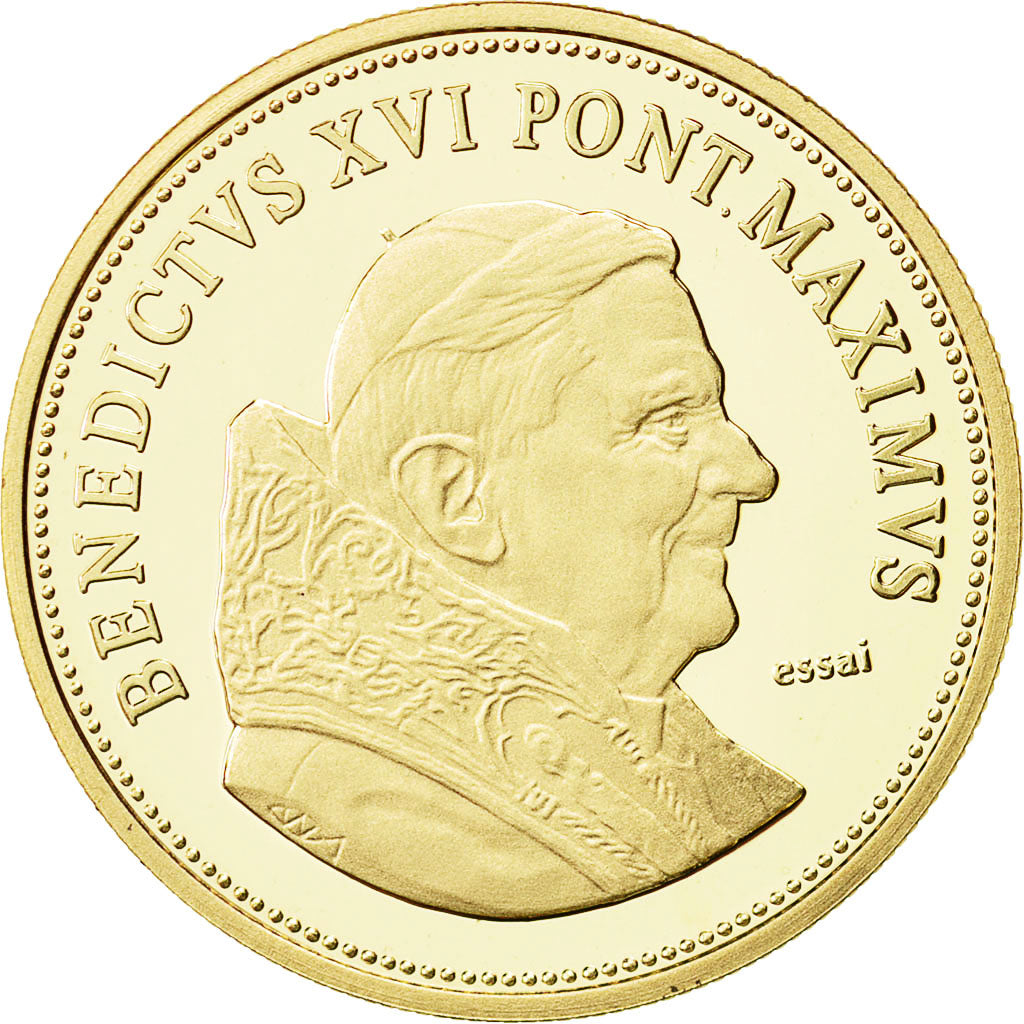France, Medal, Benoit XVI, Apparations Lourdes, 2008, MS(65-70), Gold