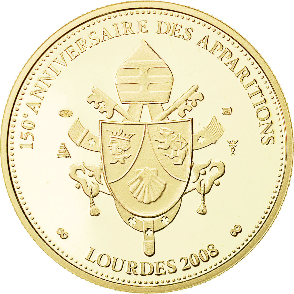 France, Medal, Benoit XVI, Apparations Lourdes, 2008, MS(65-70), Gold