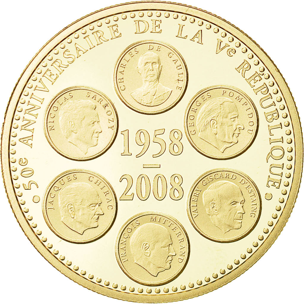 France, Medal, Anniversaire Ve République, Semeuse, 2008, MS(65-70), Gold