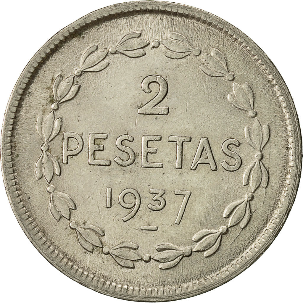 Coin, SPAIN CIVIL WAR, EUZKADI, 2 Pesetas, 1937, Brussels, AU(55-58), Nickel