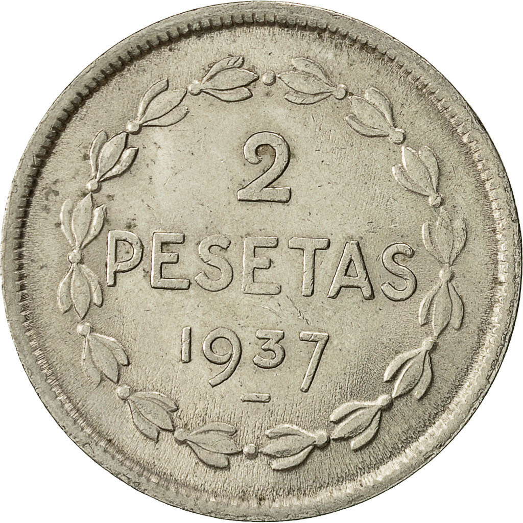 Coin, SPAIN CIVIL WAR, EUZKADI, 2 Pesetas, 1937, Brussels, AU(55-58), Nickel
