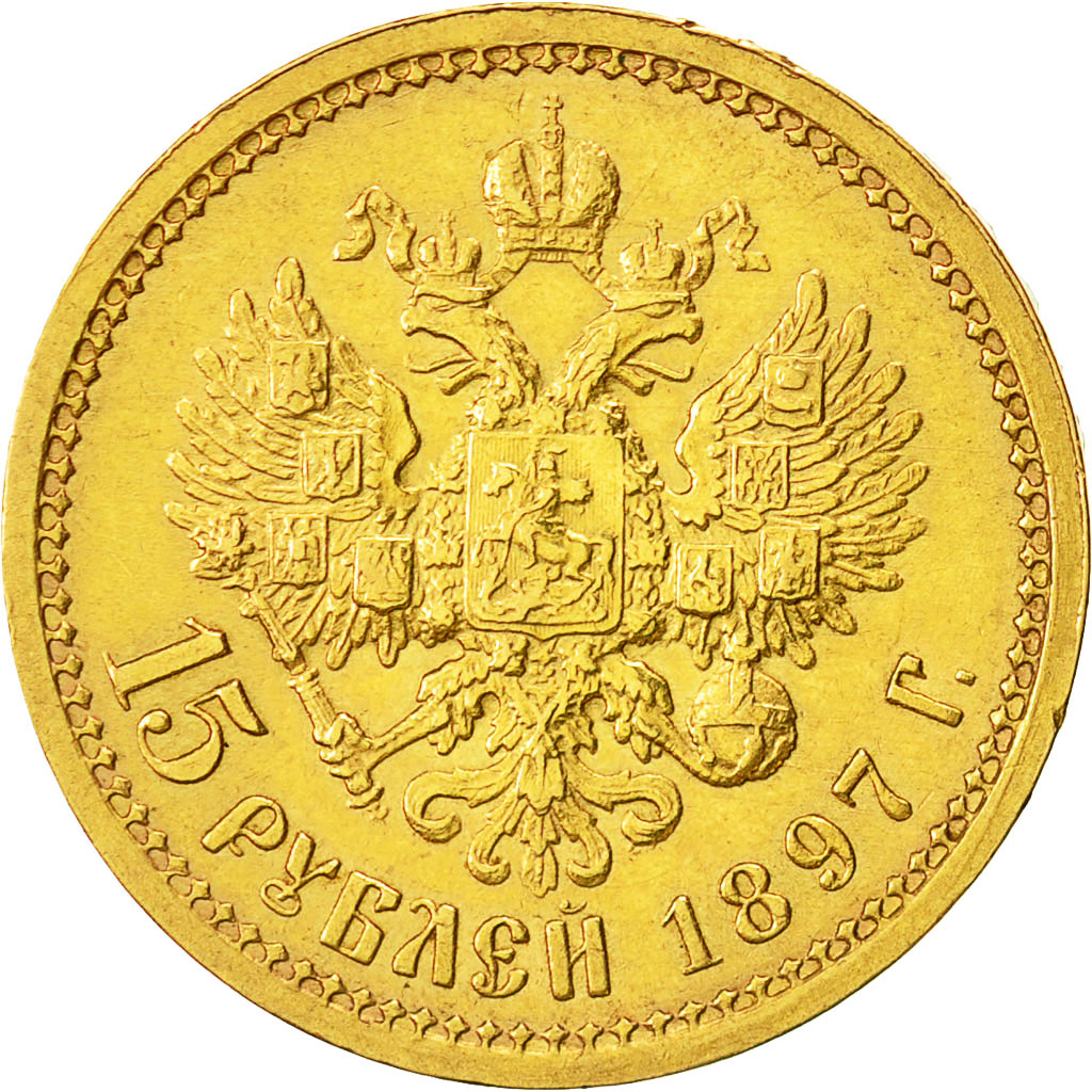 Moneda, Rusia, Nicholas II, 15 Roubles, 1897, St. Petersburg, EBC, Oro, KM:65.2