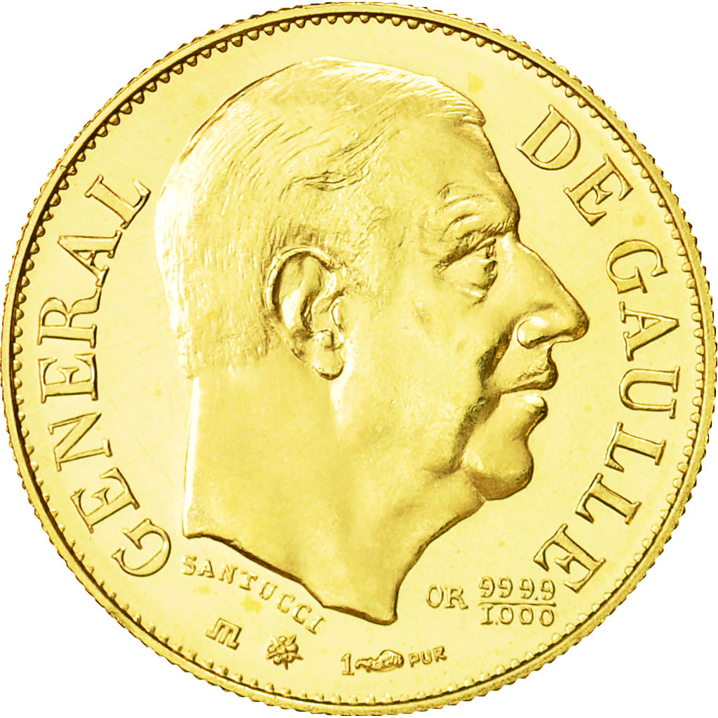 France, Medal, Général De Gaulle, 1980, MS(65-70), Gold