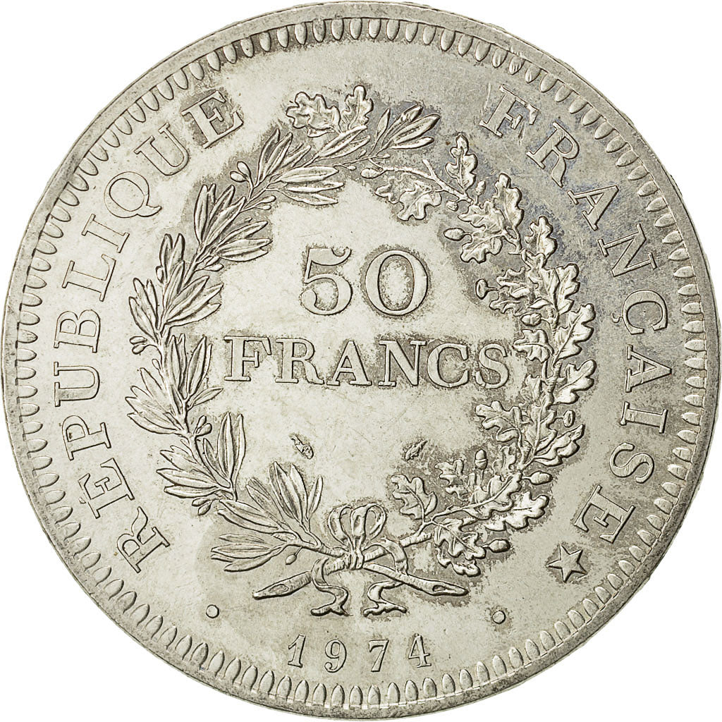 Münze, Frankreich, Hercule, 50 Francs, 1974, VZ, Silber, KM:941.2, Gadoury:882a