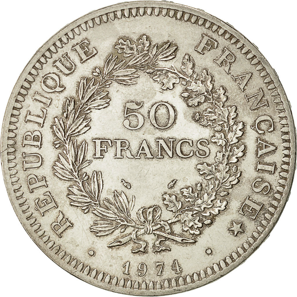 Münze, Frankreich, Hercule, 50 Francs, 1974, VZ, Silber, KM:941.2, Gadoury:882a