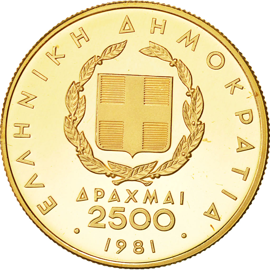 Coin, Greece, 2500 Drachmai, 1981, MS(65-70), Gold, KM:128