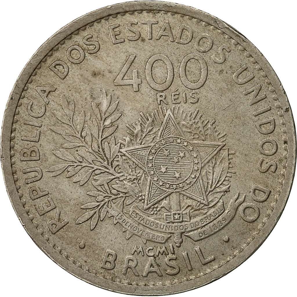Coin, Brazil, 400 Reis, 1901, EF(40-45), Copper-nickel, KM:505