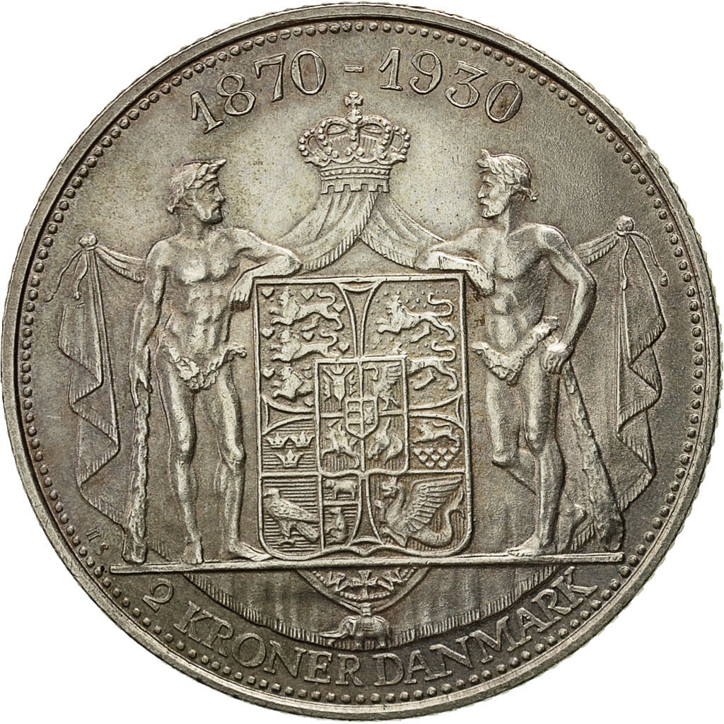 Coin, Denmark, Christian X, 2 Kroner, 1930, Copenhagen, AU(55-58), Silver
