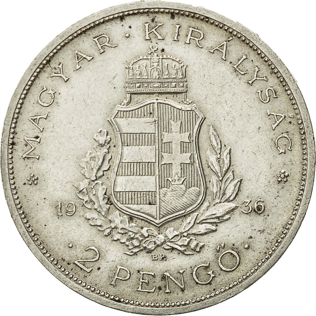 Coin, Hungary, 2 Pengö, 1936, AU(50-53), Silver, KM:515
