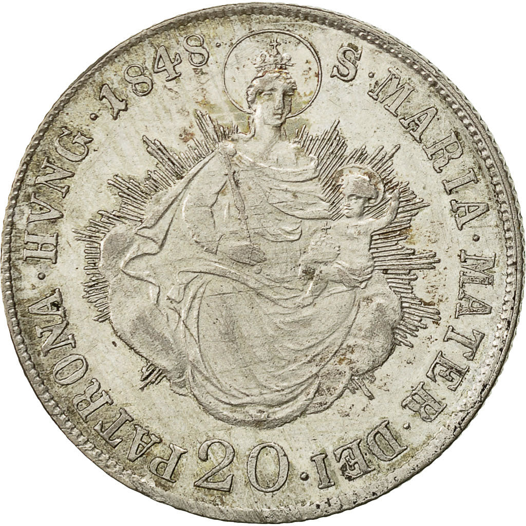 Coin, Hungary, Ferdinand V, 20 Krajczar, 1848, AU(50-53), Silver, KM:422