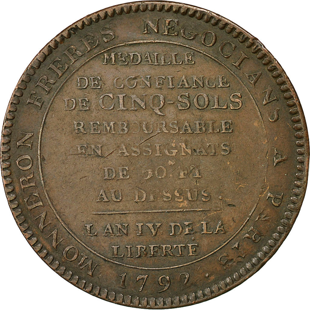 Münze, Frankreich, 5 Sols, 1792, Birmingham, SS, Bronze, KM:Tn31