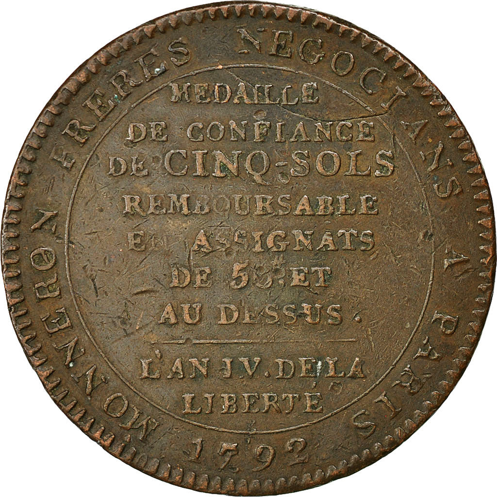 Moneta, Francia, 5 Sols, 1792, Birmingham, BB, Bronzo, KM:Tn31