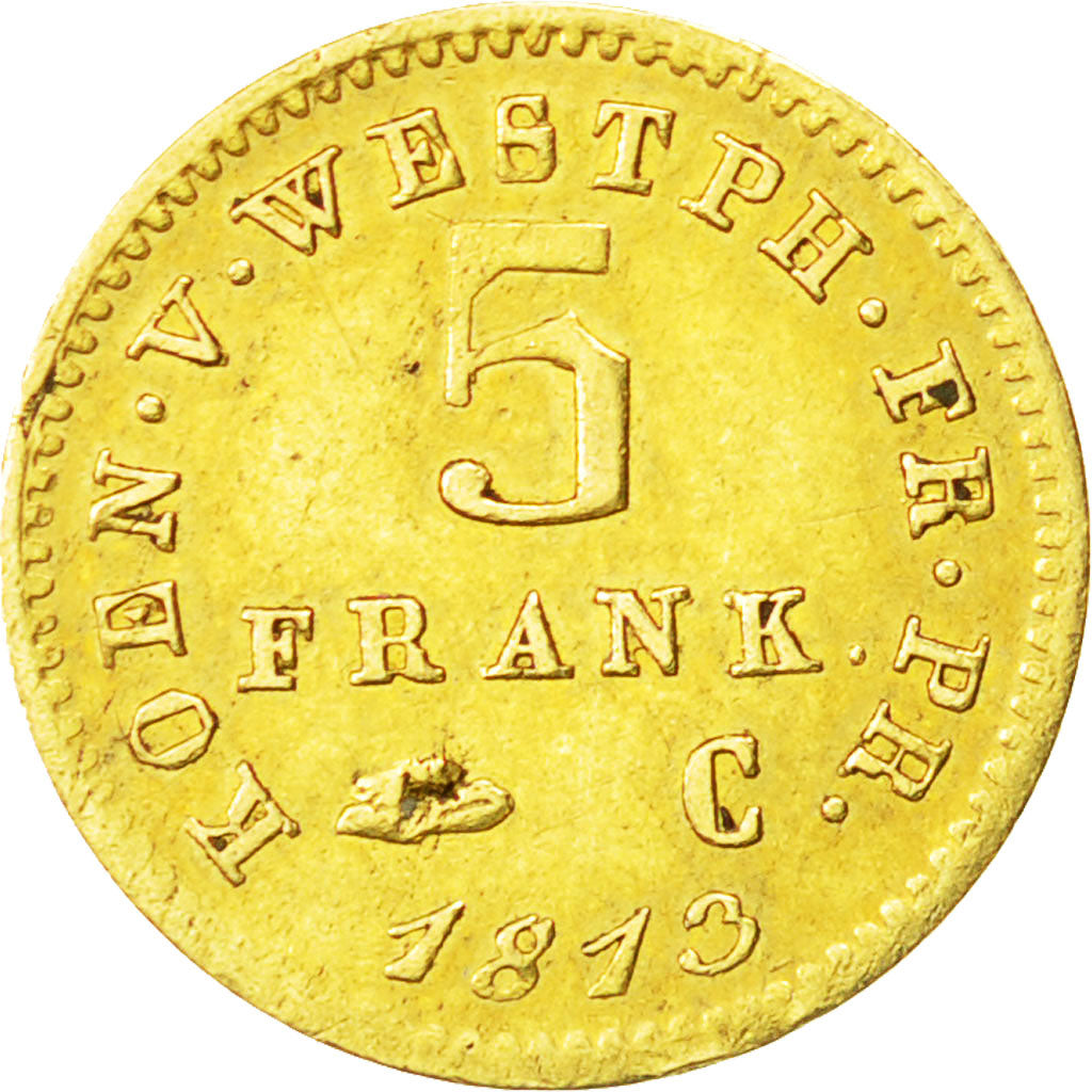 Coin, German States, WESTPHALIA, Jerome, 5 Franken, 1813, Cassel, EF(40-45)
