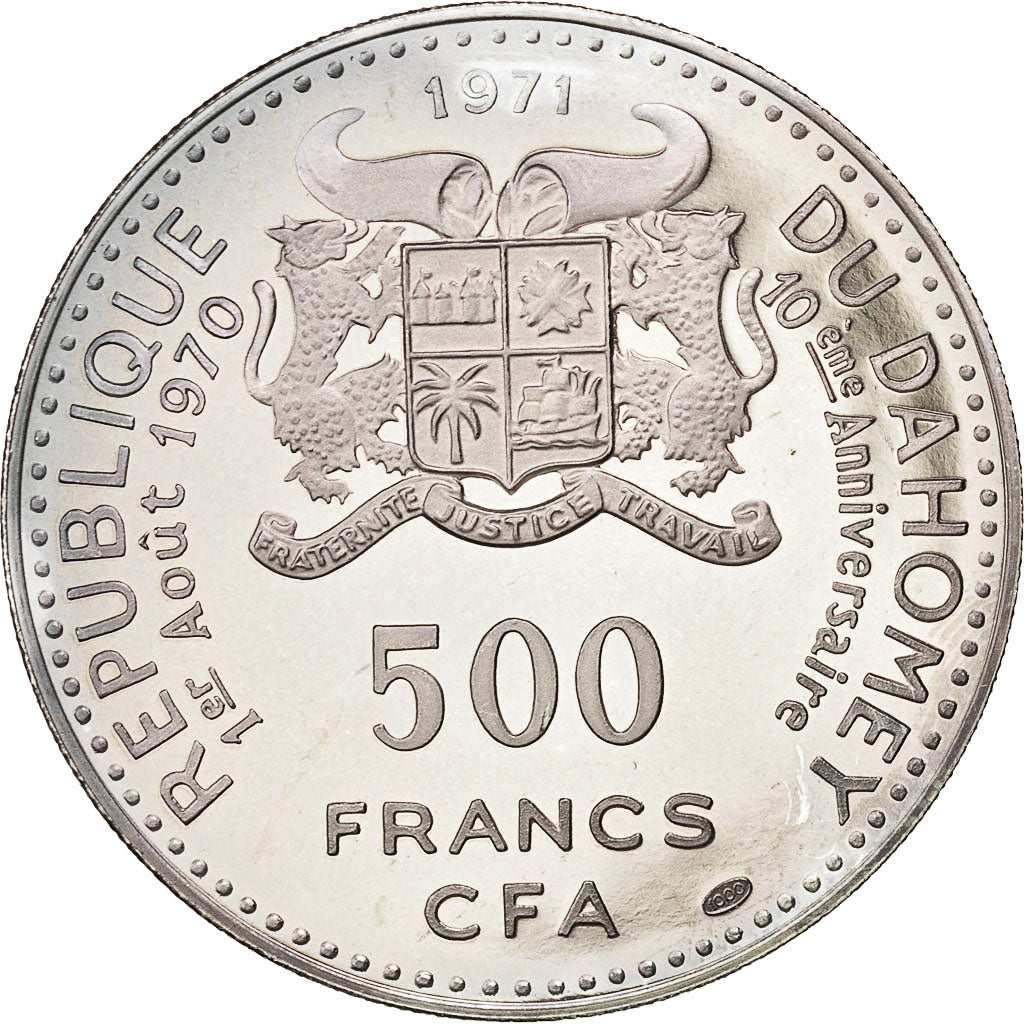 Coin, DAHOMEY, 500 Francs, 1971, MS(63), Silver, KM:3.1