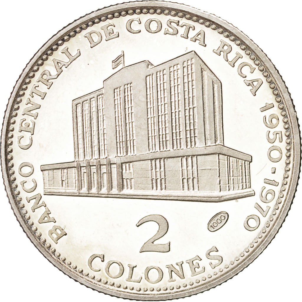 Moneda, Costa Rica, 2 Colones, 1970, SC, Plata, KM:190