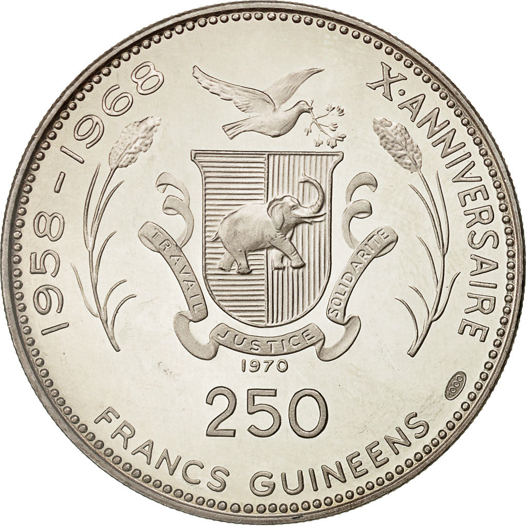 Moneta, Guinea, 250 Francs, 1970, SPL, Argento, KM:21