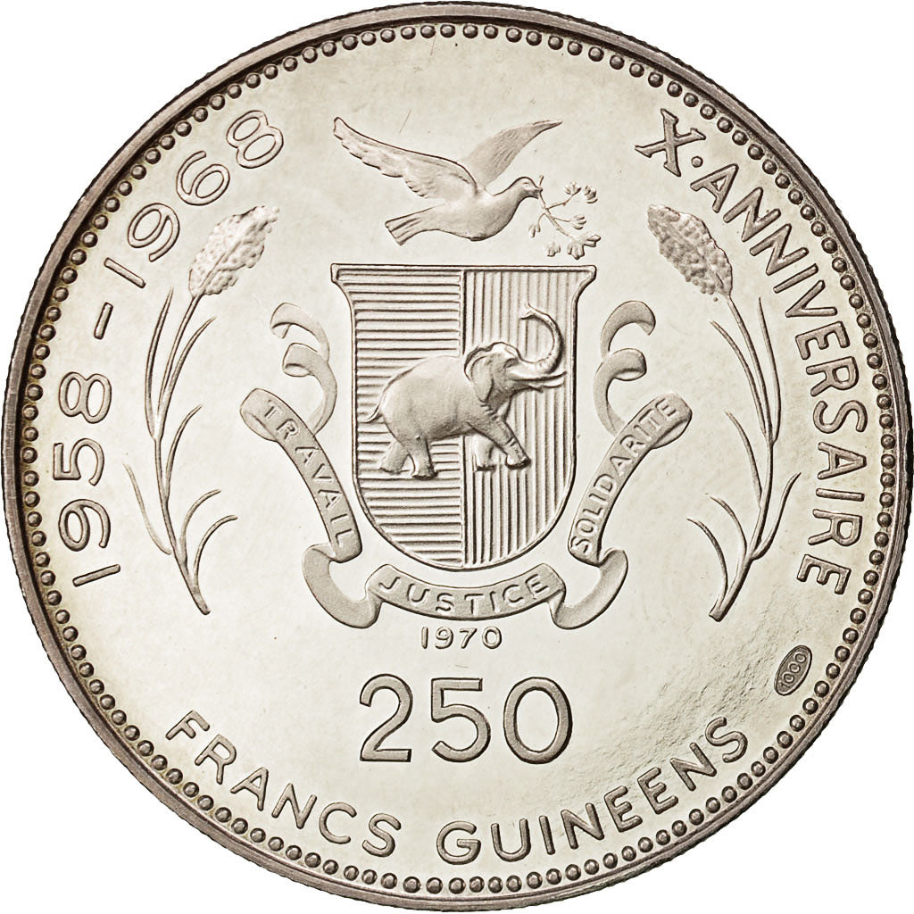 Münze, Guinea, 250 Francs, 1970, UNZ, Silber, KM:14