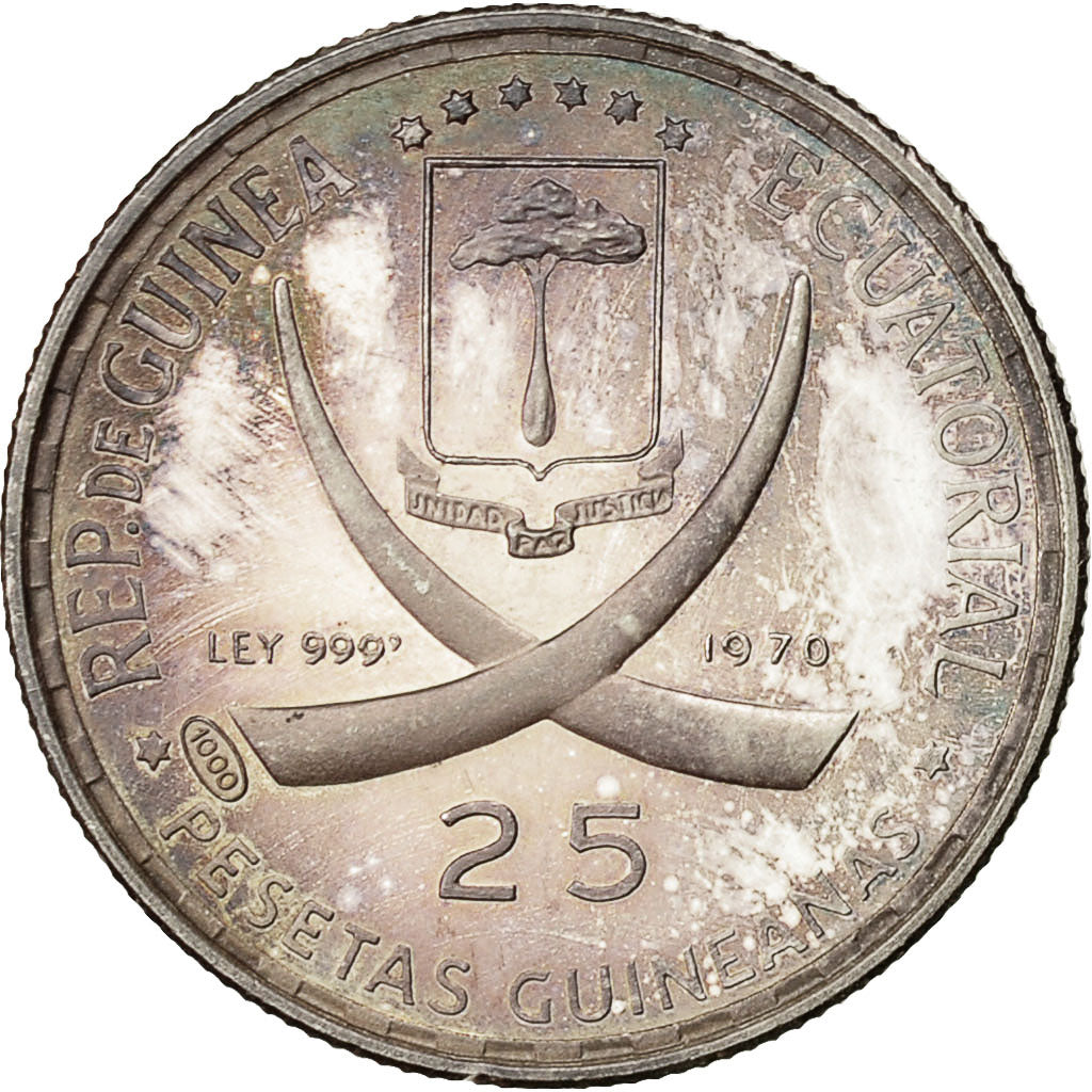 Coin, Equatorial Guinea, 25 Pesetas, 1970, MS(63), Silver, KM:6