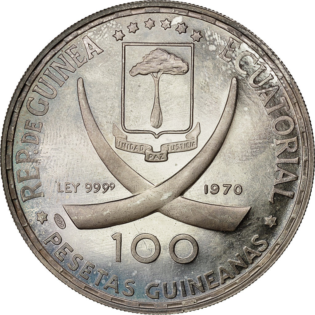 Coin, Equatorial Guinea, 100 Pesetas, 1970, MS(63), Silver, KM:12.1