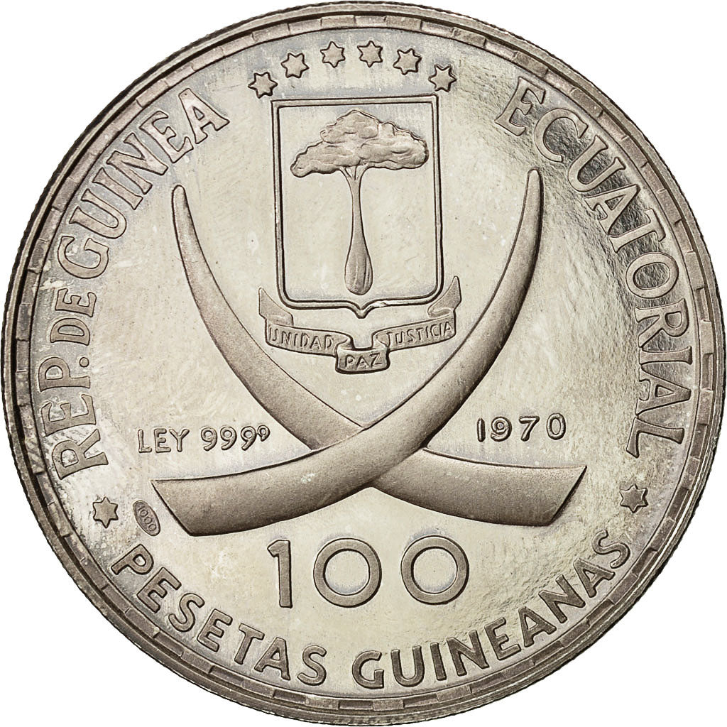 Coin, Equatorial Guinea, 100 Pesetas, 1970, MS(63), Silver, KM:13.1