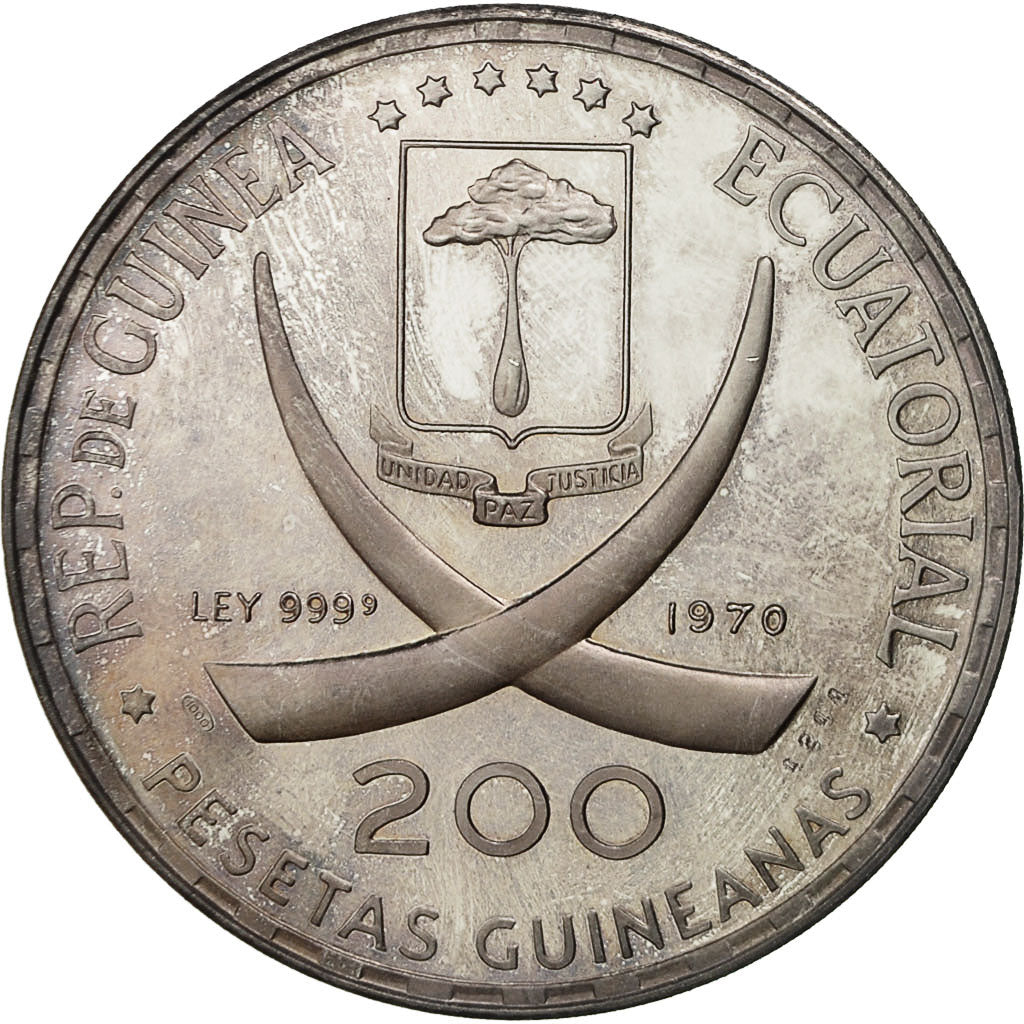 Moneta, Guinea equatoriale, 200 Pesetas, 1970, SPL, Argento, KM:19