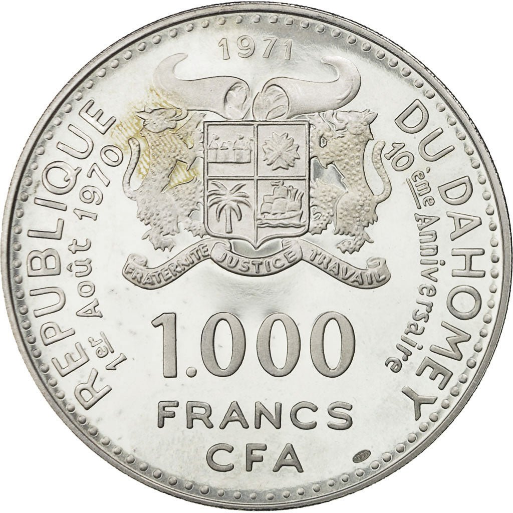 Münze, DAHOMEY, 1000 Francs, 1971, UNZ, Silber, KM:4.1