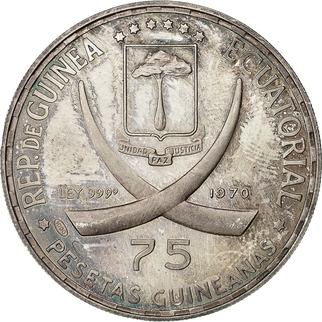 Coin, Equatorial Guinea, 75 Pesetas, 1970, AU(55-58), Silver, KM:11