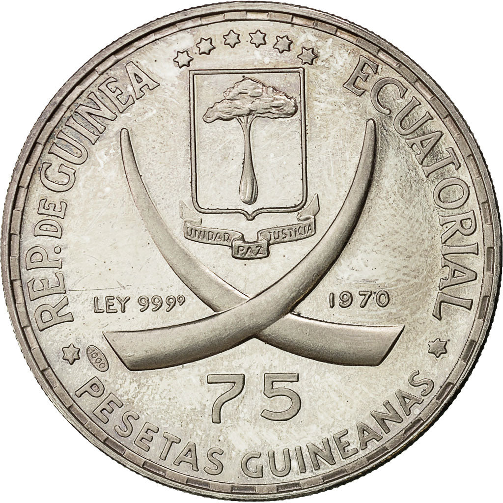 Coin, Equatorial Guinea, 75 Pesetas, 1970, MS(63), Silver, KM:9.2