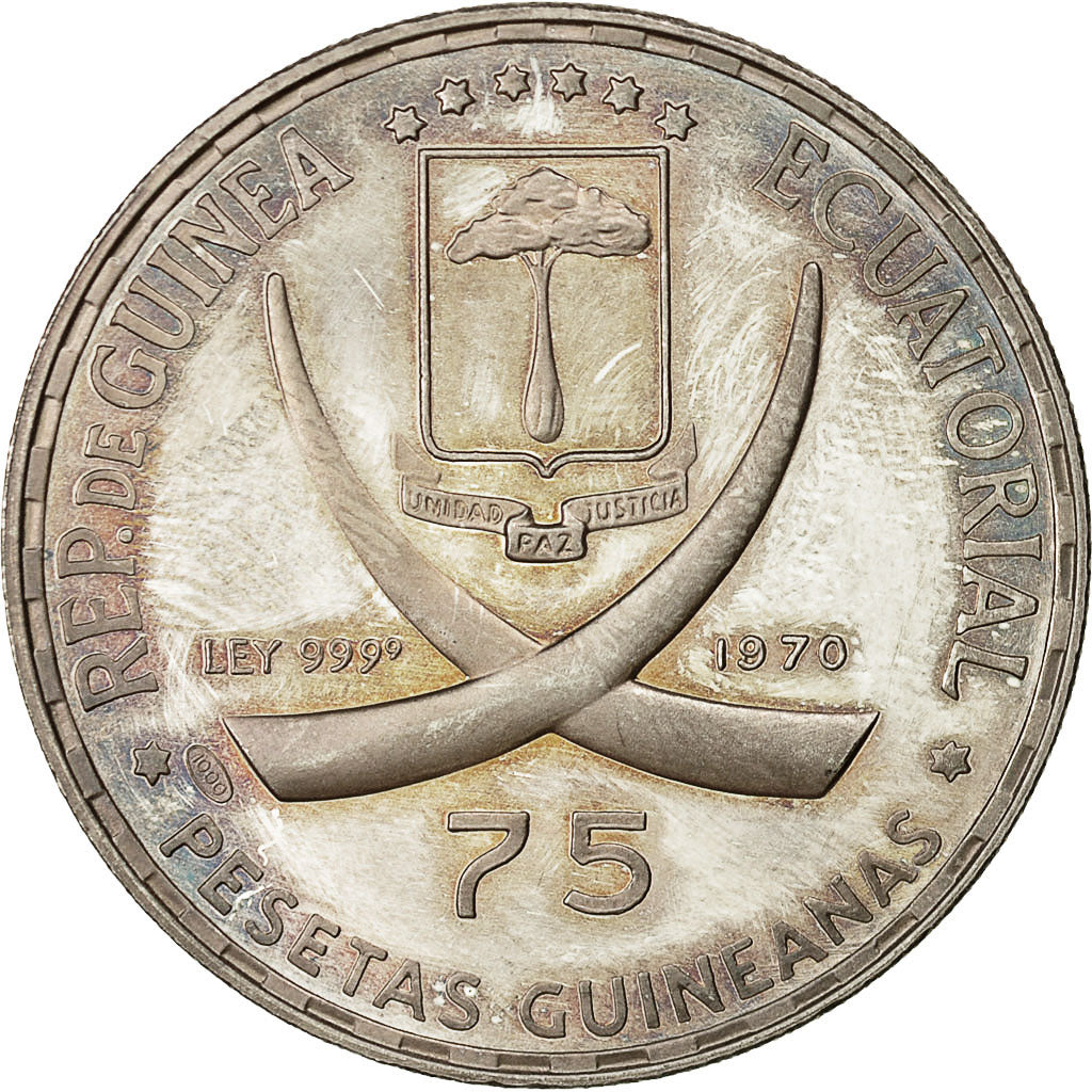 Coin, Equatorial Guinea, 75 Pesetas, 1970, MS(63), Silver, KM:10.1