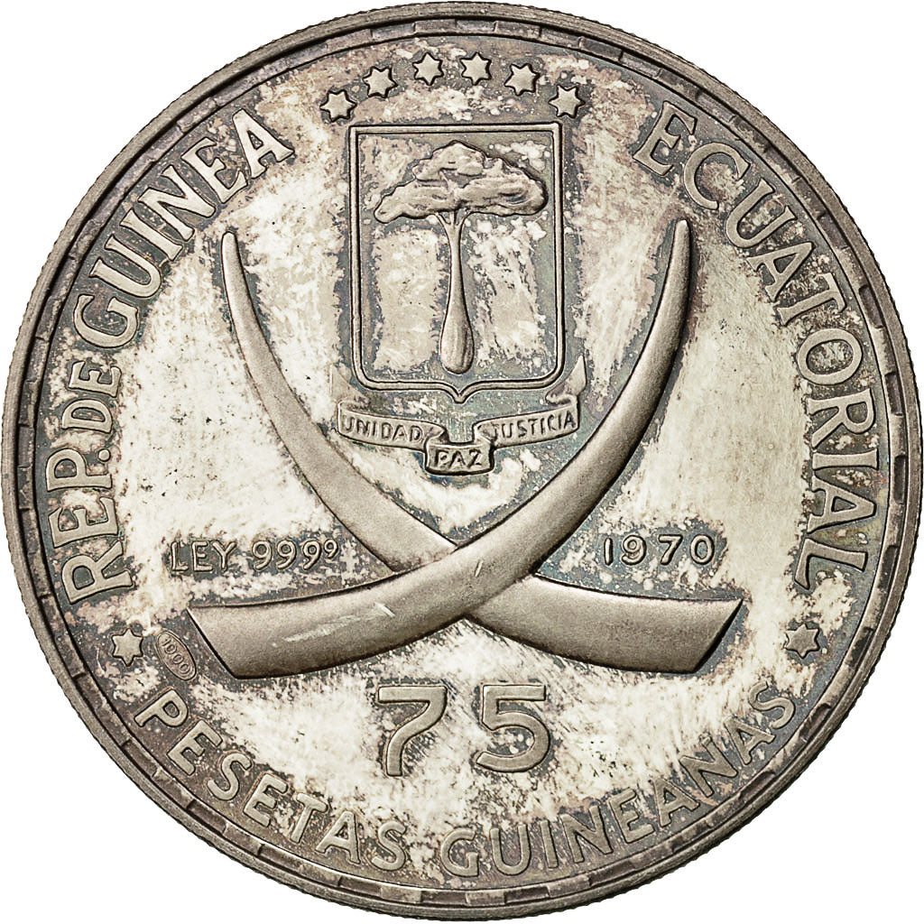 Coin, Equatorial Guinea, 75 Pesetas, 1970, AU(55-58), Silver, KM:8