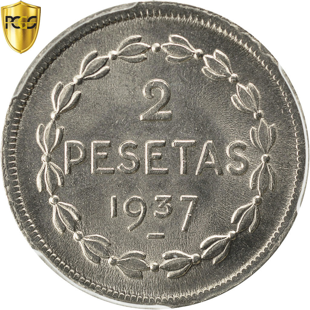 Munten, SPAANSE BURGEROORLOG, EUZKADI, 2 Pesetas, 1937, Brussels, PCGS, MS66