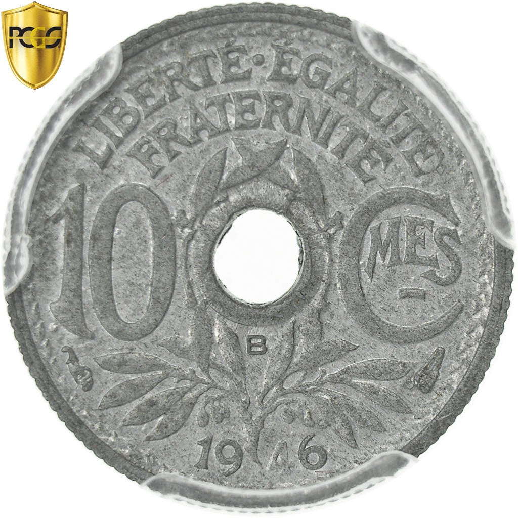 Moneda, Francia, Lindauer, 10 Centimes, 1946, Beaumont - Le Roger, PCGS, MS63