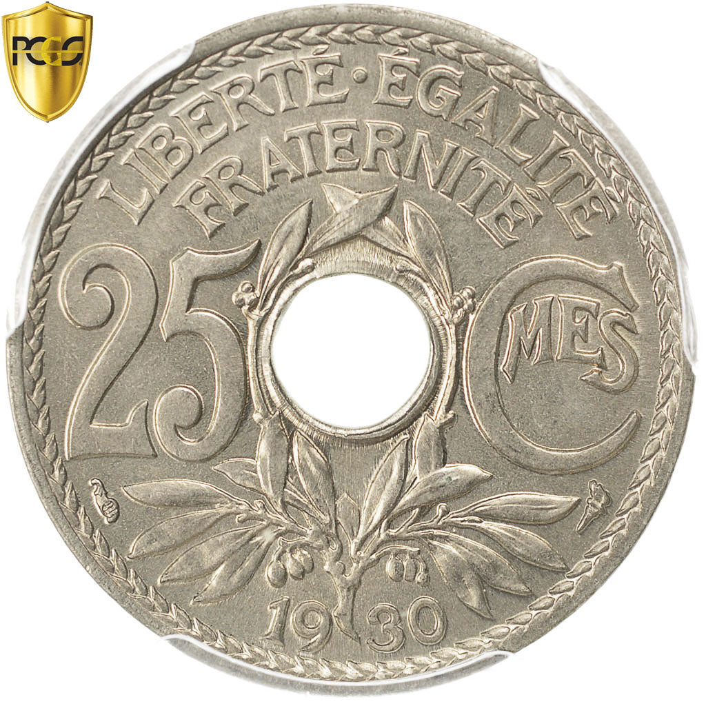 Moneta, Francia, Lindauer, 25 Centimes, 1930, PCGS, MS66, FDC, Rame-nichel