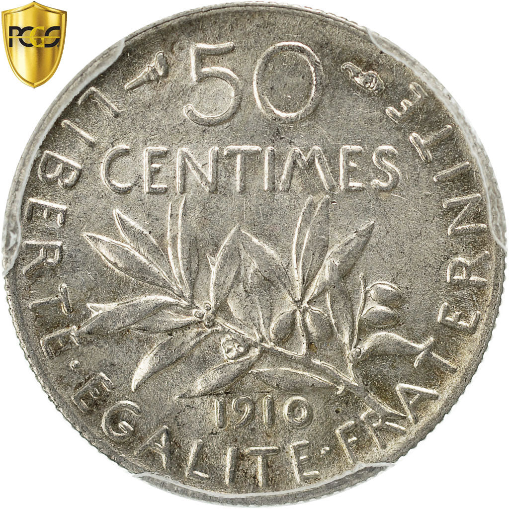 Coin, France, Semeuse, 50 Centimes, 1910, Paris, PCGS, AU58, AU(55-58), Silver