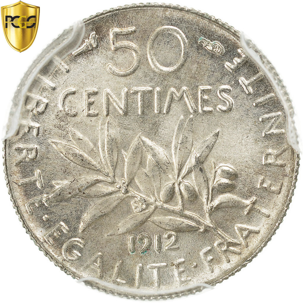 Coin, France, Semeuse, 50 Centimes, 1912, Paris, PCGS, MS64, MS(64), Silver