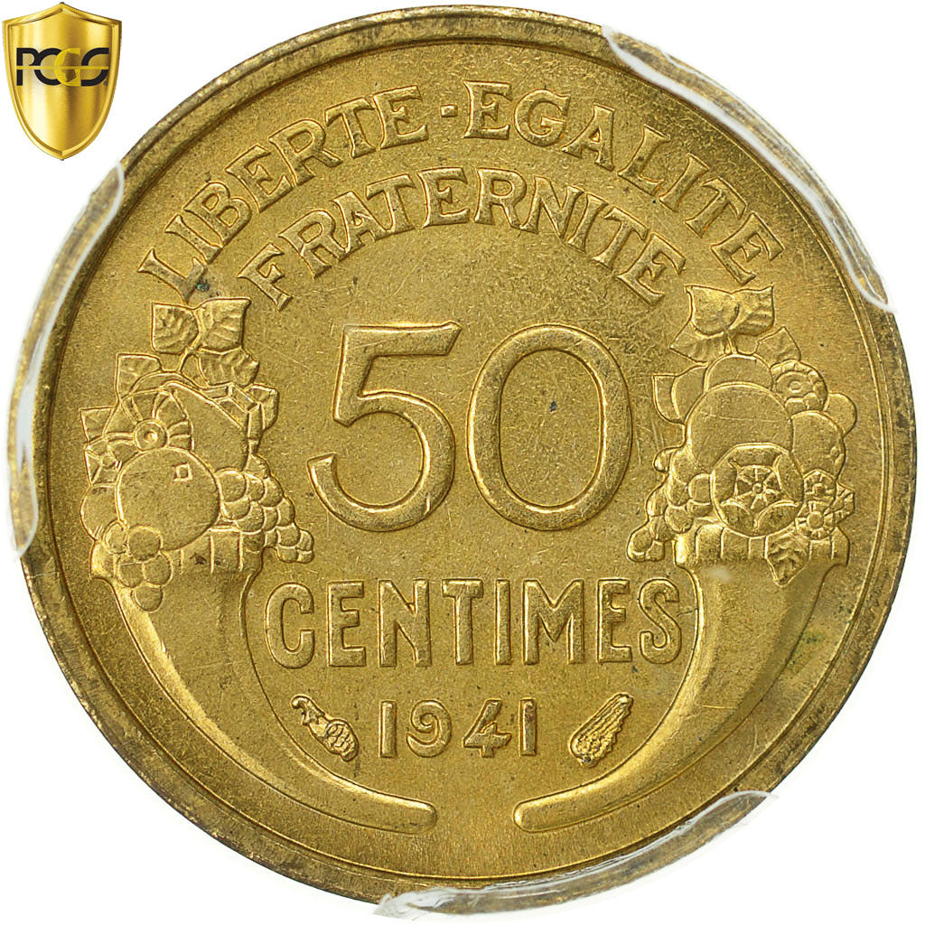 Coin, France, Morlon, 50 Centimes, 1941, PCGS, MS65, MS(65-70), Aluminum-Bronze