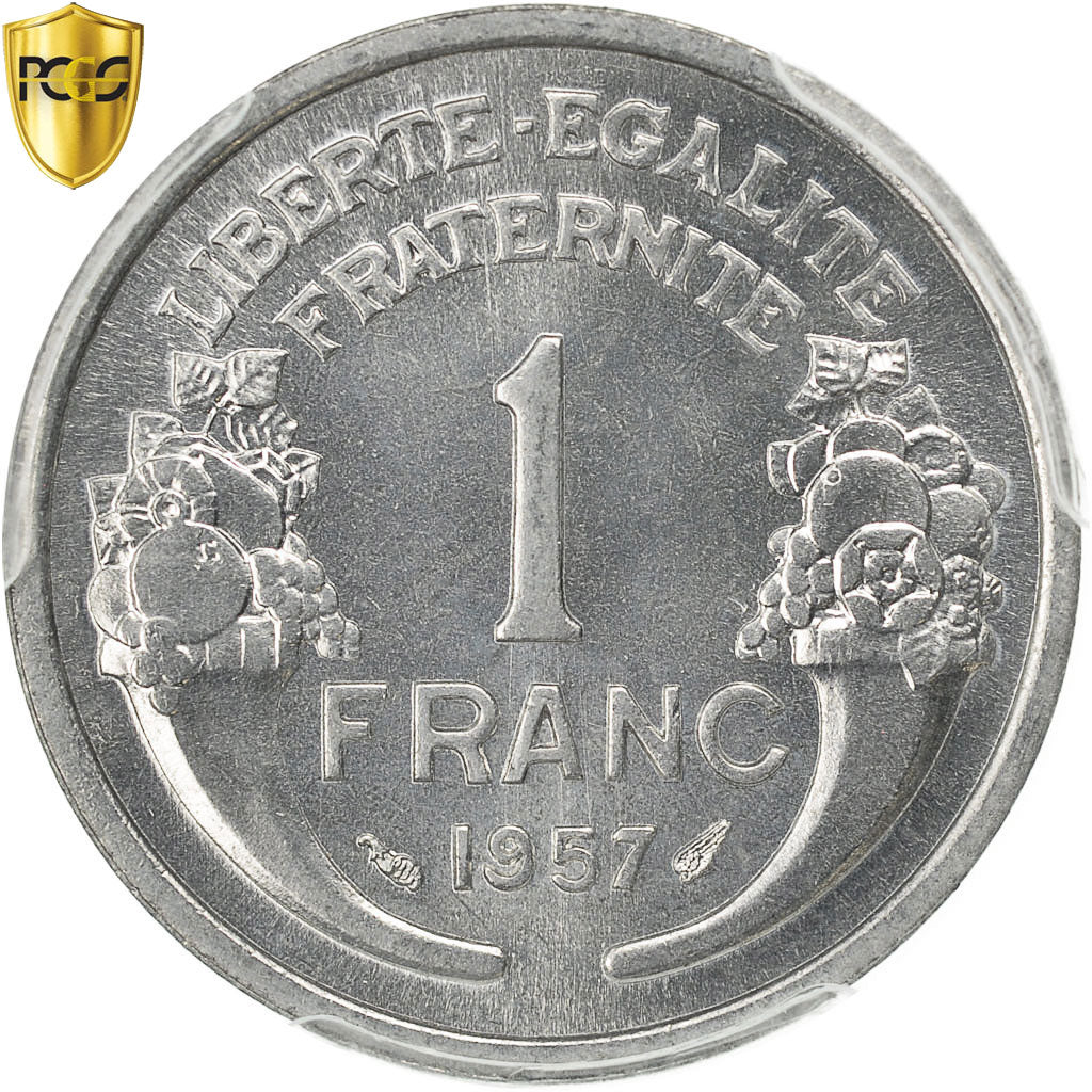 Coin, France, Morlon, Franc, 1957, PCGS, MS64, MS(64), Aluminum, KM:885a.1