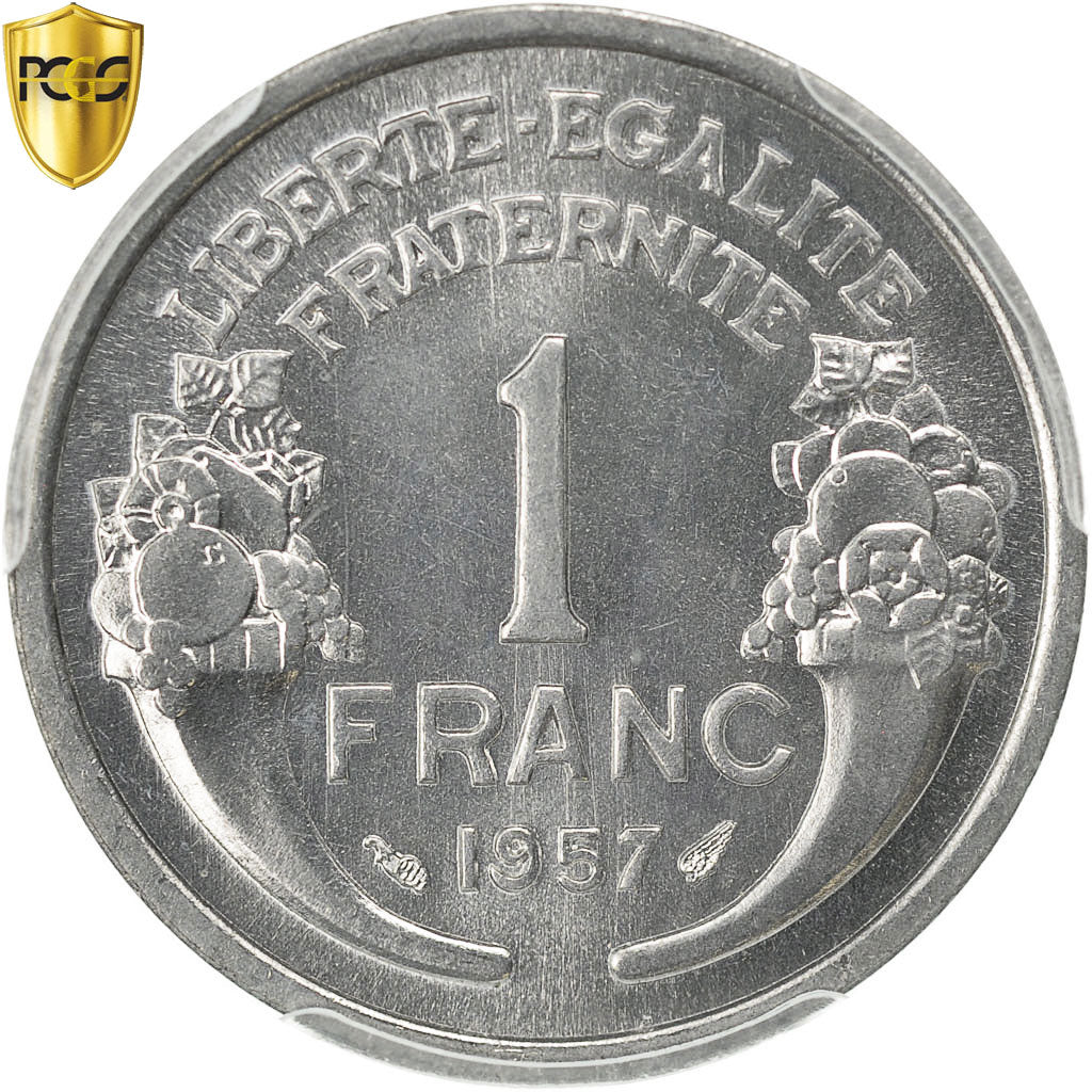 Monnaie, France, Morlon, Franc, 1957, PCGS, MS66, FDC, Aluminium, KM:885a.1