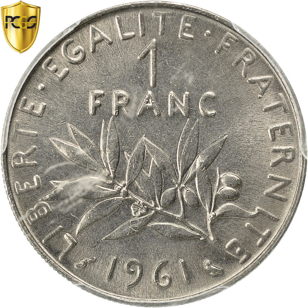 Coin, France, Semeuse, Franc, 1961, Paris, PCGS, MS63, Nickel, KM:925.1, graded