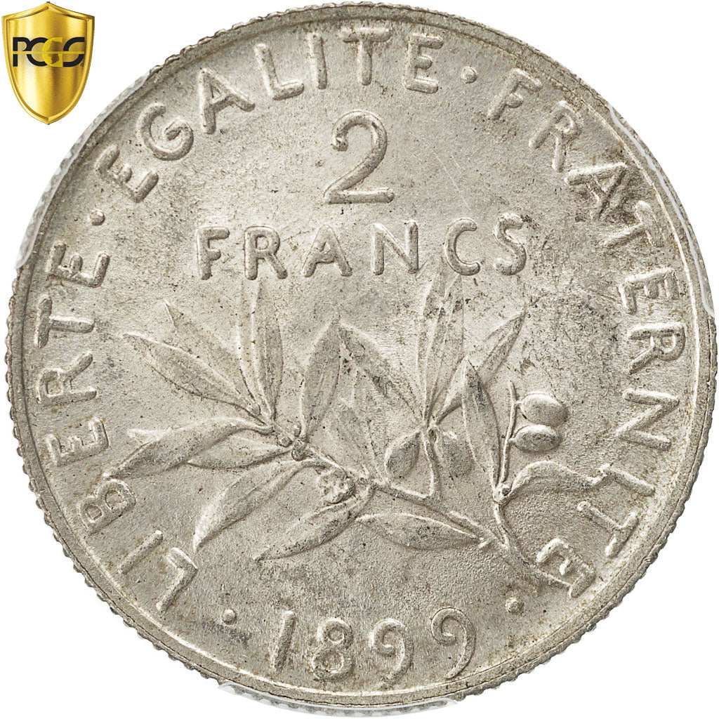 Coin, France, Semeuse, 2 Francs, 1899, Paris, PCGS, AU58, AU(55-58), Silver