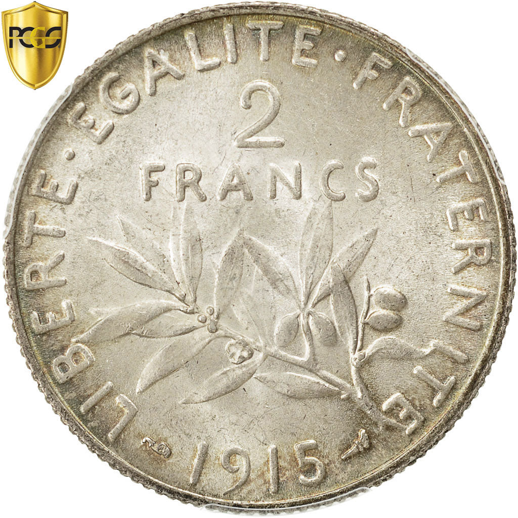 Coin, France, Semeuse, 2 Francs, 1915, Paris, PCGS, MS64, Silver, KM:845.1